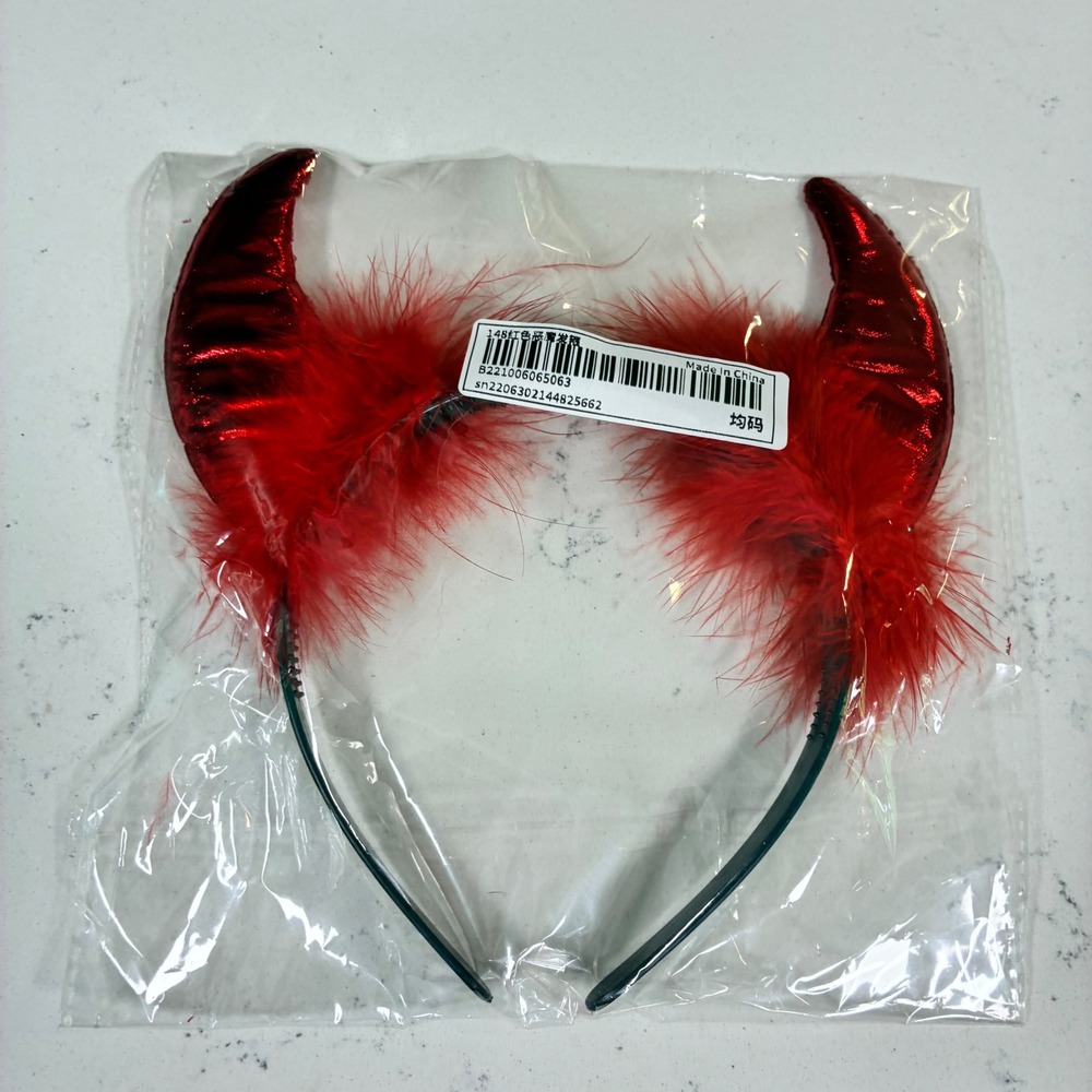 Headband Devil Horns Metallic Feather Halloween Costume Cosplay Evil Queen Goth